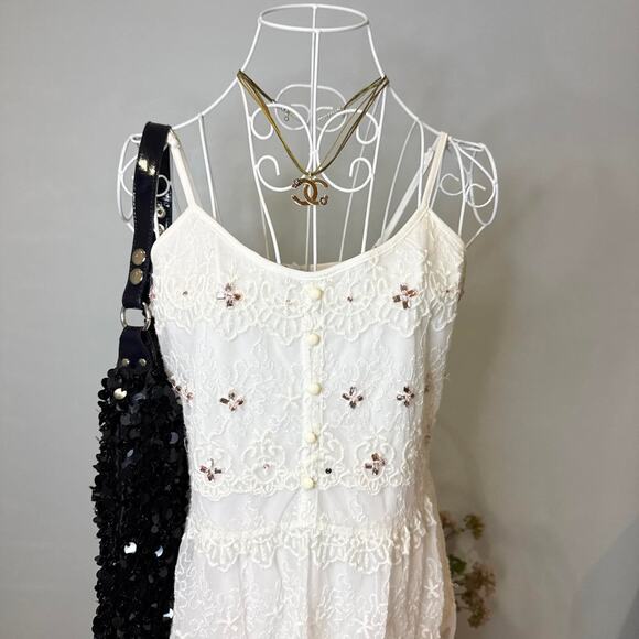 vintage y2k white & pink rhinestone lace babydoll peplum top/ mini dress - Picture 2 of 8